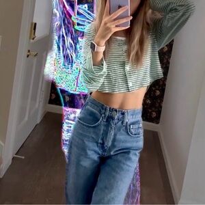 OAK + FORT Green Striped Crop Top